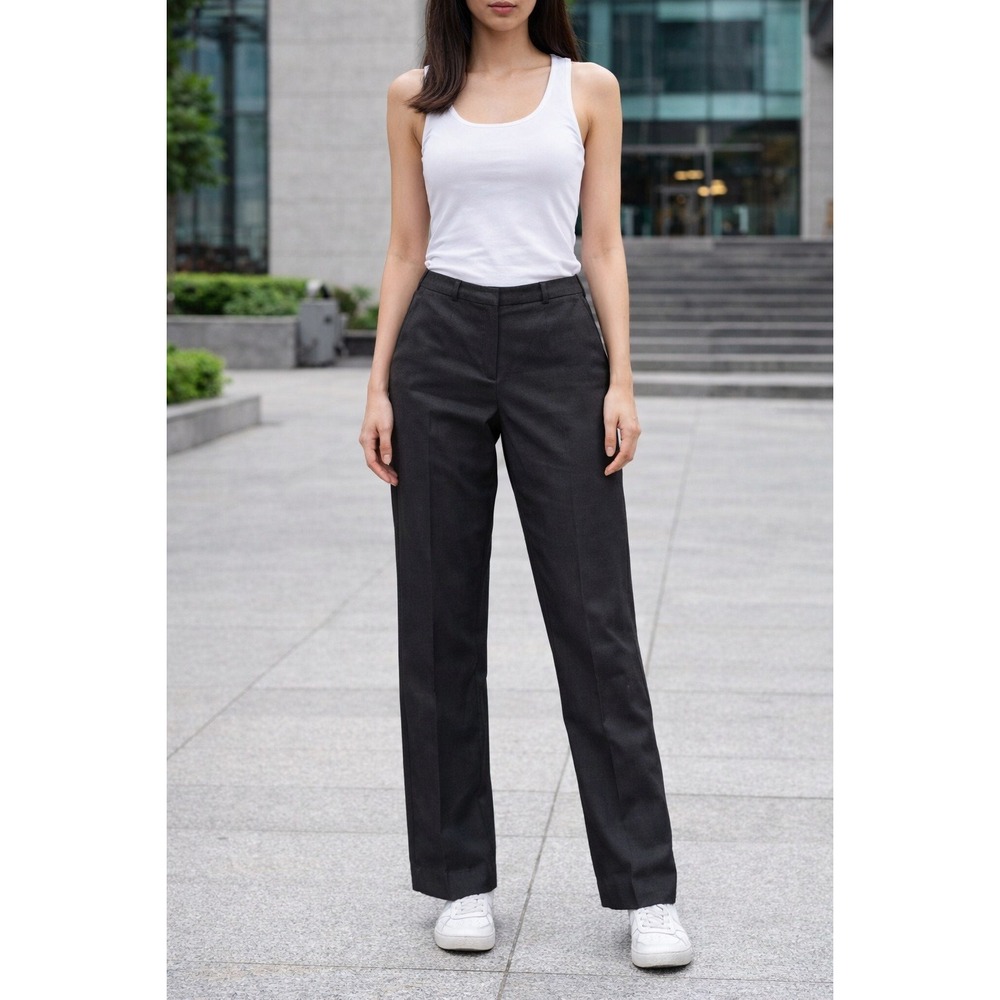 Harris Wallace Pants Womens Sz 14 Black Linen Blend Career Stretch Straight Leg